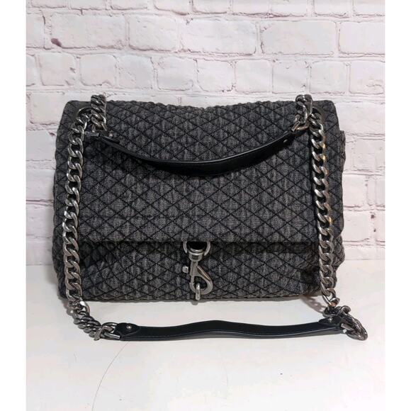 Rebecca Minkoff Edie Flap Dark Denim Shoulder Bag Gunmetal Hardware EUC - Picture 1 of 16